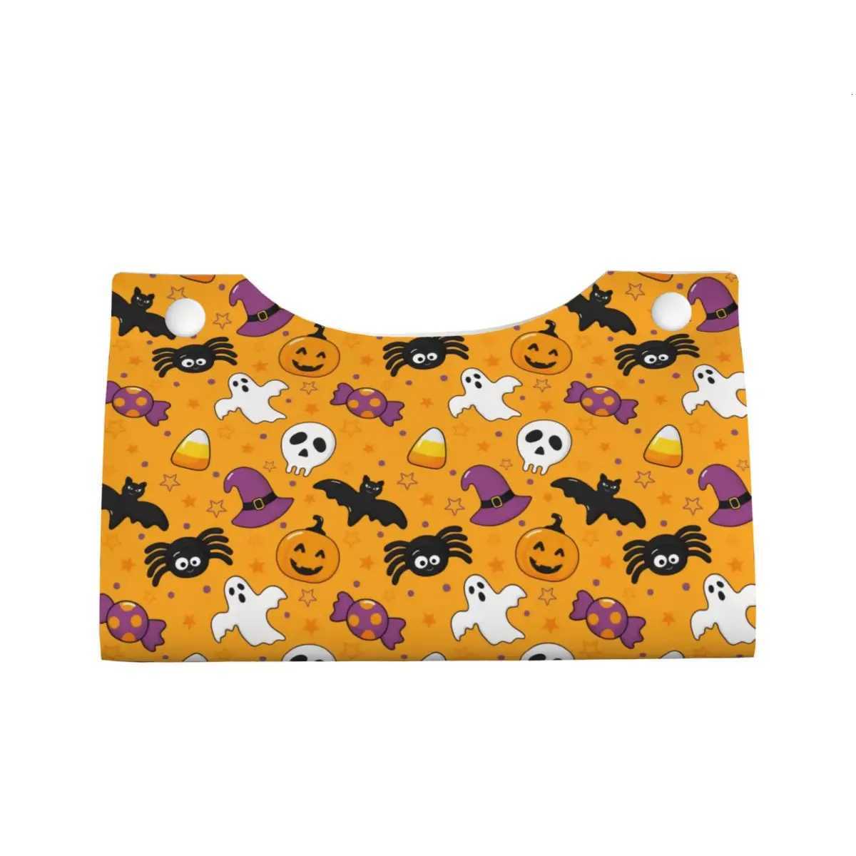 Custom Halloween Pumpkins Ghosts Bats Skulls Tissue Box Cover for Bathroom Home Rectangular PU Leather Facial Tissue Box HolderM251124