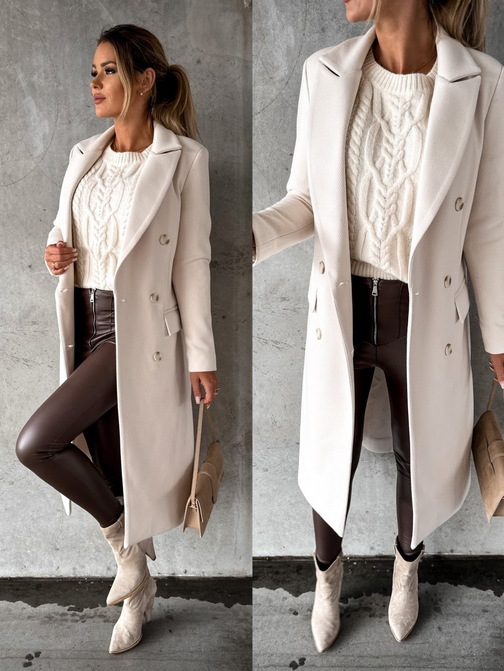 20222022 Autumn and winter fashion simple long sleeve double row button woolen coat women