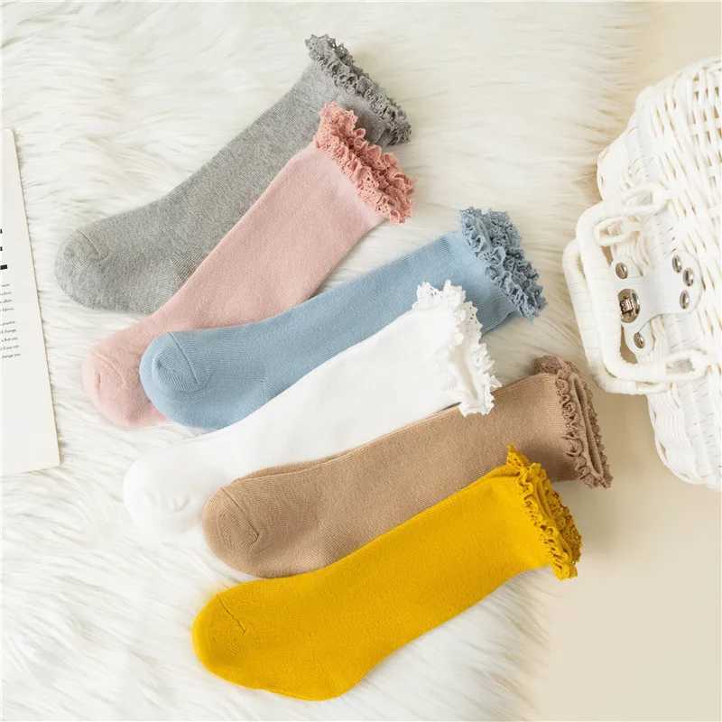 Winter Autumn Baby Girls Ruffle Socks Knee High Lace Long Sock Kids Soft Cotton Toddlers Children Princess Socks For 0-5 Years G251124