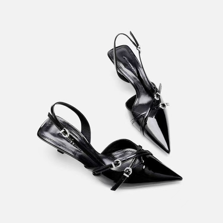 Footwear Female Designer Shallow Pumps For Women Buckle Strap Fashion Pointed Toe Ladies Medium Heels Shoes Sandals b041
