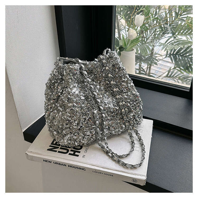 Fashionable Glitter Bucket Bag, Stylish Banquet, Trendy Texture Chain Shoulder Crossbody Bag