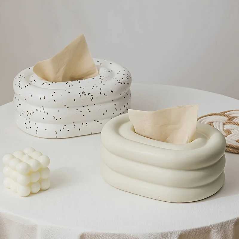 Ceramic Tissue Box Creamy Wind Ring Ceramic Decorative Tissue Dispenser Suitable for Living Room Dining Table BathroomM251124