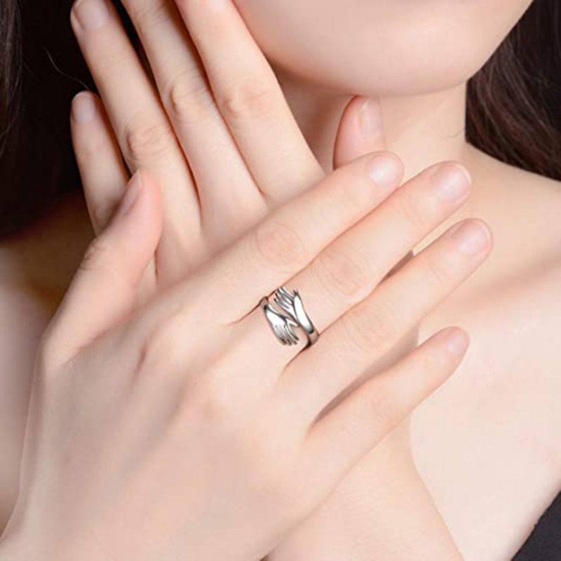 Top Source, niche design, love, warm embrace, titanium steel ring, popular hug, couple, ring