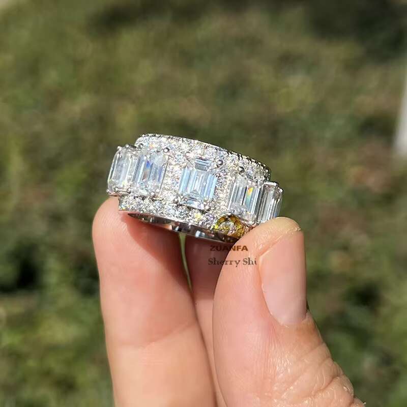 White Gold Plated 925 Sterling Silver Baguette Cut Wedding Ring Moissanite Eternity Ring