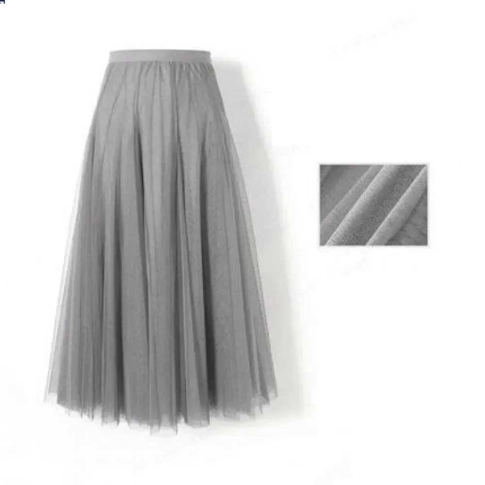 Hot womens mesh elastic Tutu skiing beach spring summer Korean high waist fashionable pleated long leather black and white chiffon skiing M250424
