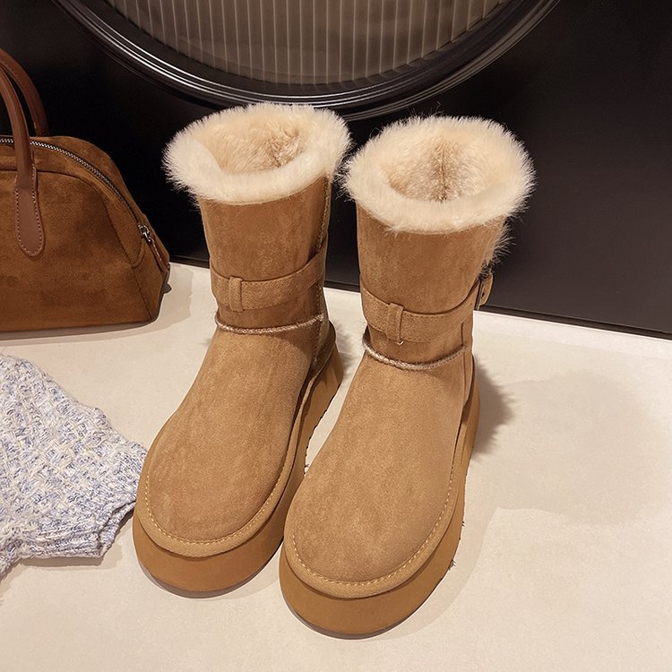Free shipping fashionable and versatile winter daily wear thick soled anti slip long boots can be worn outside with fleece and thickened warm high boo