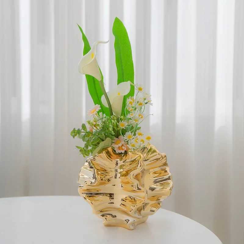 European Style Electroplated Ceramic Vase Light Luxury Gold Hydroponic Dry Flower Planter Home Decoration Ornament Handicraft C251124