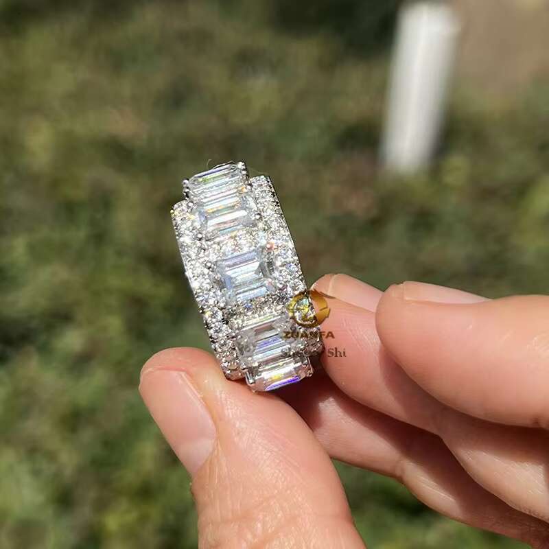 White Gold Plated 925 Sterling Silver Baguette Cut Wedding Ring Moissanite Eternity Ring