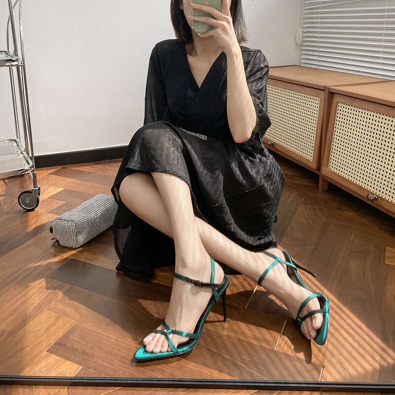 Woman Sandals High Heeled Summer New Style Open Toed Flat Buckle Sandals With Thin Heels And Black Cross Straps Sexy Women S Shoes