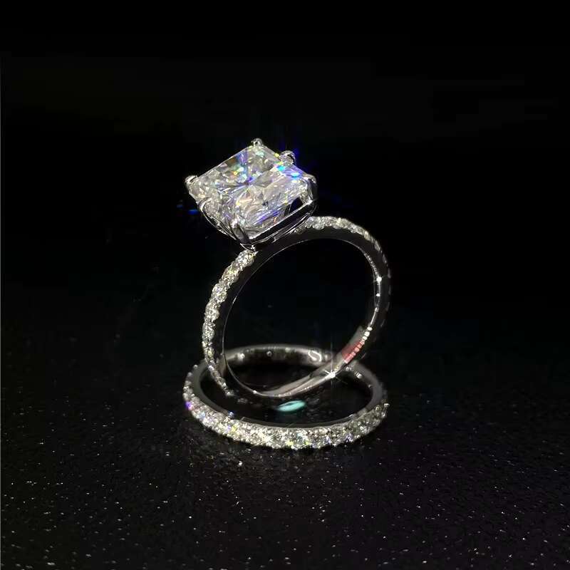 Radiant Cut Gra Certificated 10k 14k 18k White Gold Moissanite Engagement Ring Set