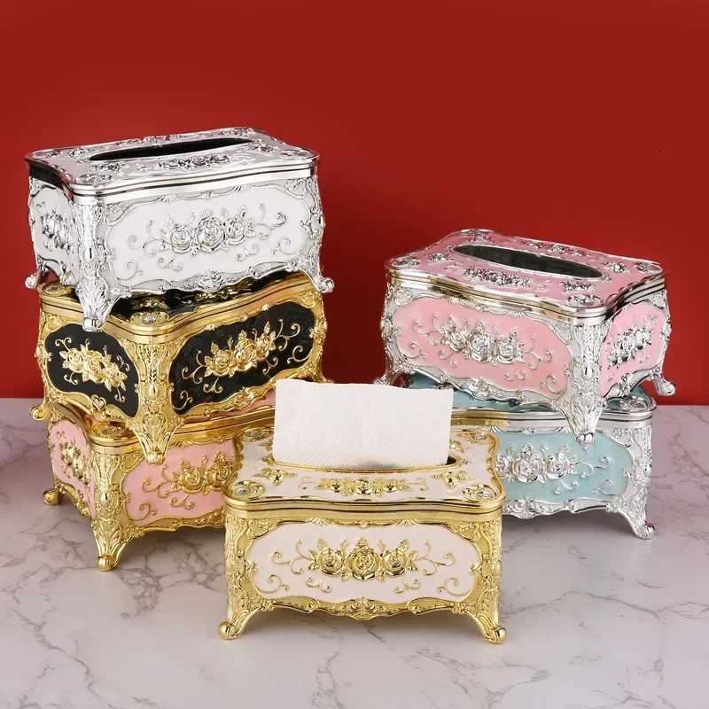 European-style Tissue Box Living Room Desktop Tissue Box Retro LuxuryTissue Case Rose Patterned Napkin Holder Home DecorationM251124