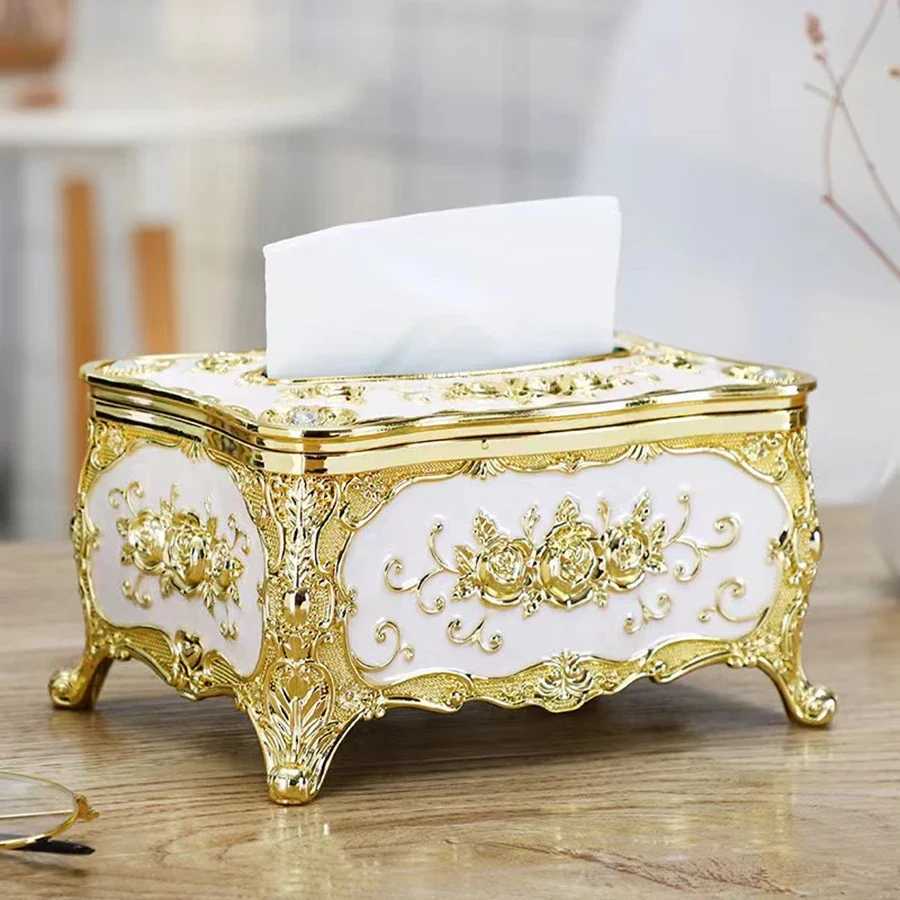 European-style Tissue Box Living Room Desktop Tissue Box Retro LuxuryTissue Case Rose Patterned Napkin Holder Home DecorationM251124
