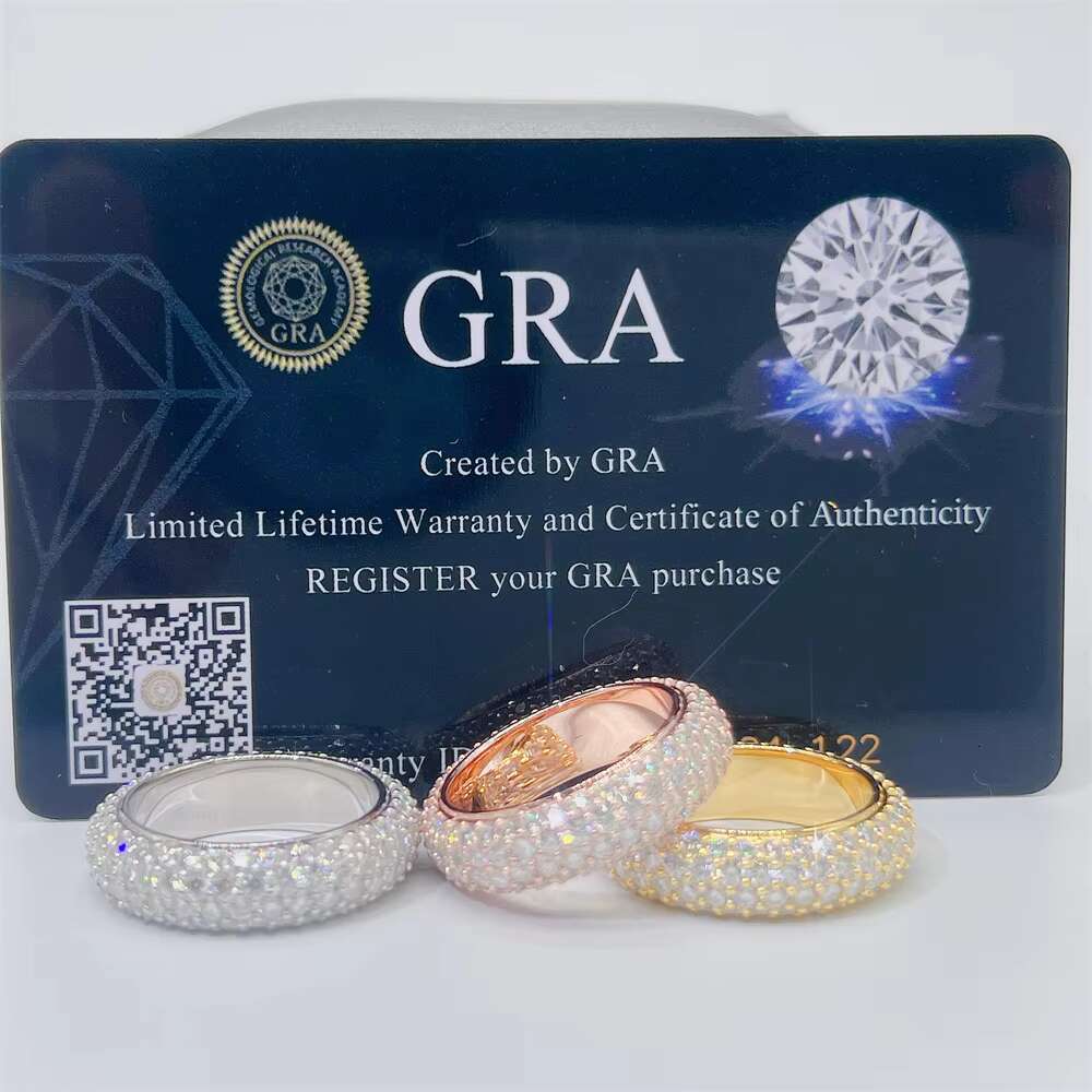 Luxury Style 925 Silver Hip Hop Jewelry VVS Moissanite Diamond 4 Rows Iced Out Initial Rings Band