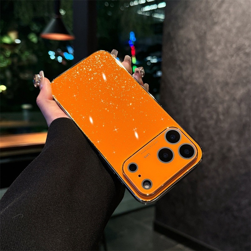 Electroplated Glass Glitter Starry Sky Phone Case Compatible with iPhone 17 Pro Max Simple Case iPhone 16/15/14 Pro