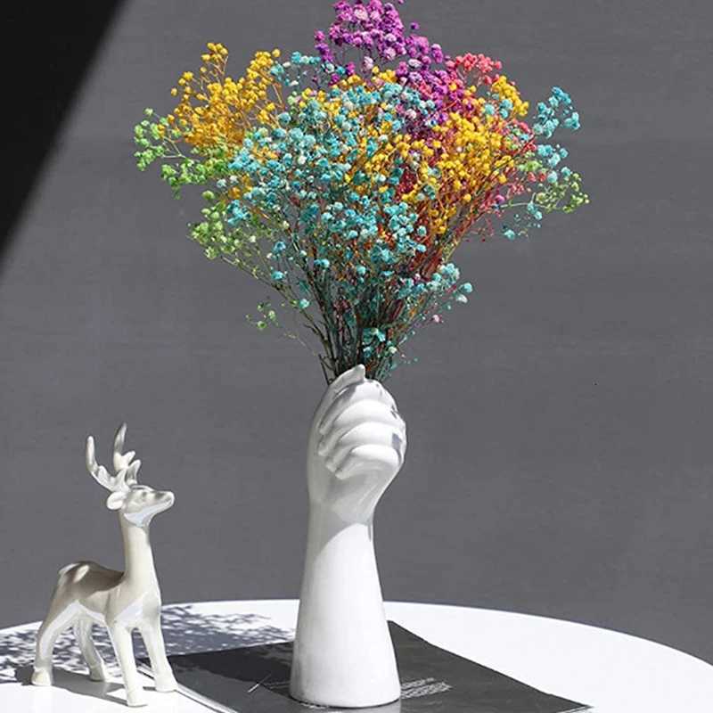 Creative hand shaped resin vase decoration living room flower arrangement dining table dry flowers light luxury home decor C251124