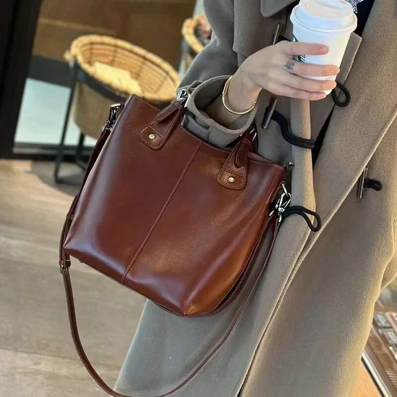 Designer Bag Zency 100% Genuine Leather Handbag Retro Coffee Red Women Casual Tote Bucket Bag Classic Lady Crossbody Messenger Purse Update