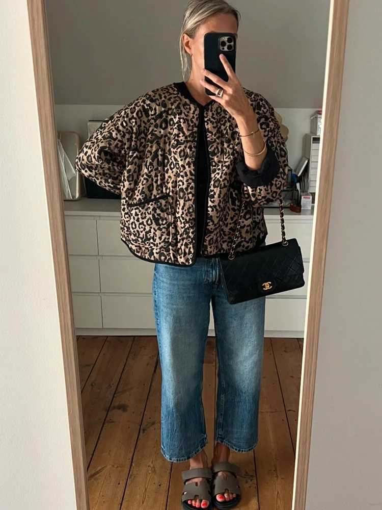 HXAO Lightweight Padded Jackets Outerwears Womens Quilted Jacket Woman Autumn Winter Coat Female Leopard New in Coats 2024 J251124