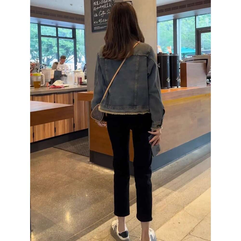 Designer Clothes Women's New Spring And Fall Denim Round Neck Burlap Vintage Washed Do Old Loose Thin Meilad Top Coat Jacket Casual