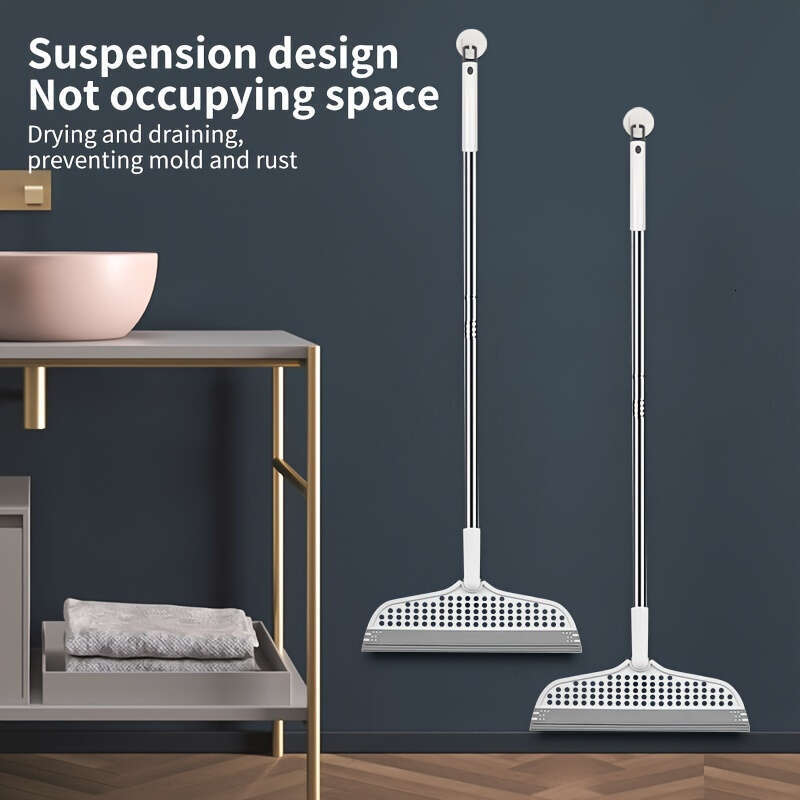 Multi-Surface Squeegee Household Cleaning, Integrated Sweeping and Scraping Function, Rotating Brush Head, Pet Hair Remover, for Living Room, Bedroom,