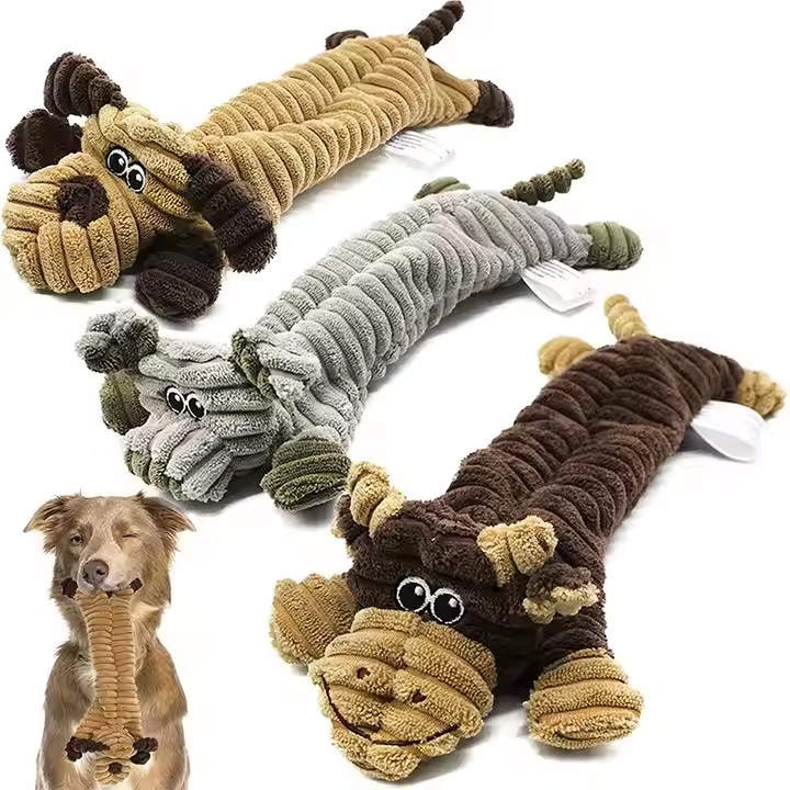 Dog Squeak Toys 3 Pack,No Stuffing Corduroy Dogs Chew Toys for Small Medium Large Breed Chewer Squeaky Toys Durable Puppy Teething Toys E44