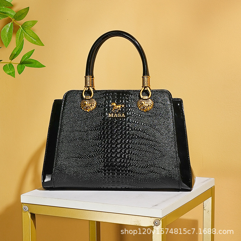 Massa Handbag Women S New Fashionable Tote Bag High End Feel Light Luxury Crocodile Pattern Single Shoulder Large Bag MASA Tote Bag