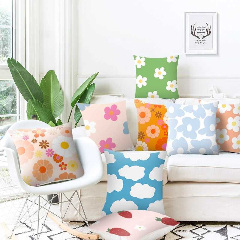 Nordic Modern Flower Pillow Combination Orange Plant Pillow Sofa Cushion Pillowcase Office Cushion Afternoon Nap Pillow G251124