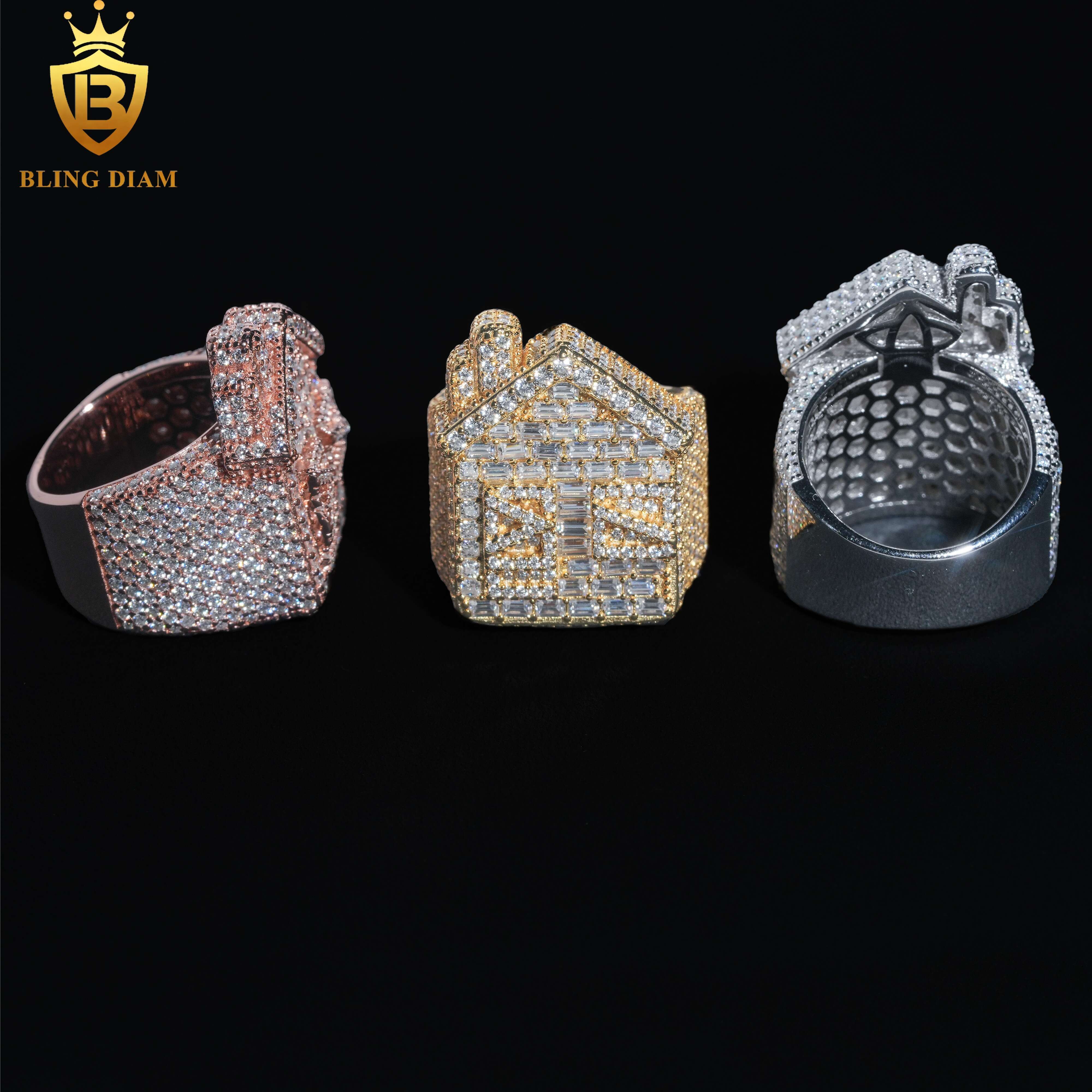 Hip Hop Style Jewelry Men Ring Fully VVS Moissanite GRA Certificate Iced Out 925 Silver House Rings