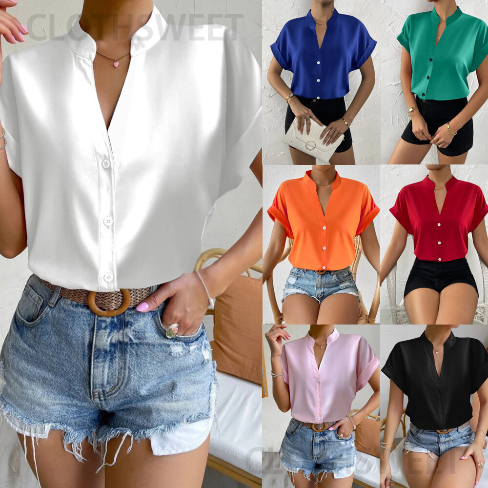 2023 Summer minimalist V-neck womens shirt womens clothing