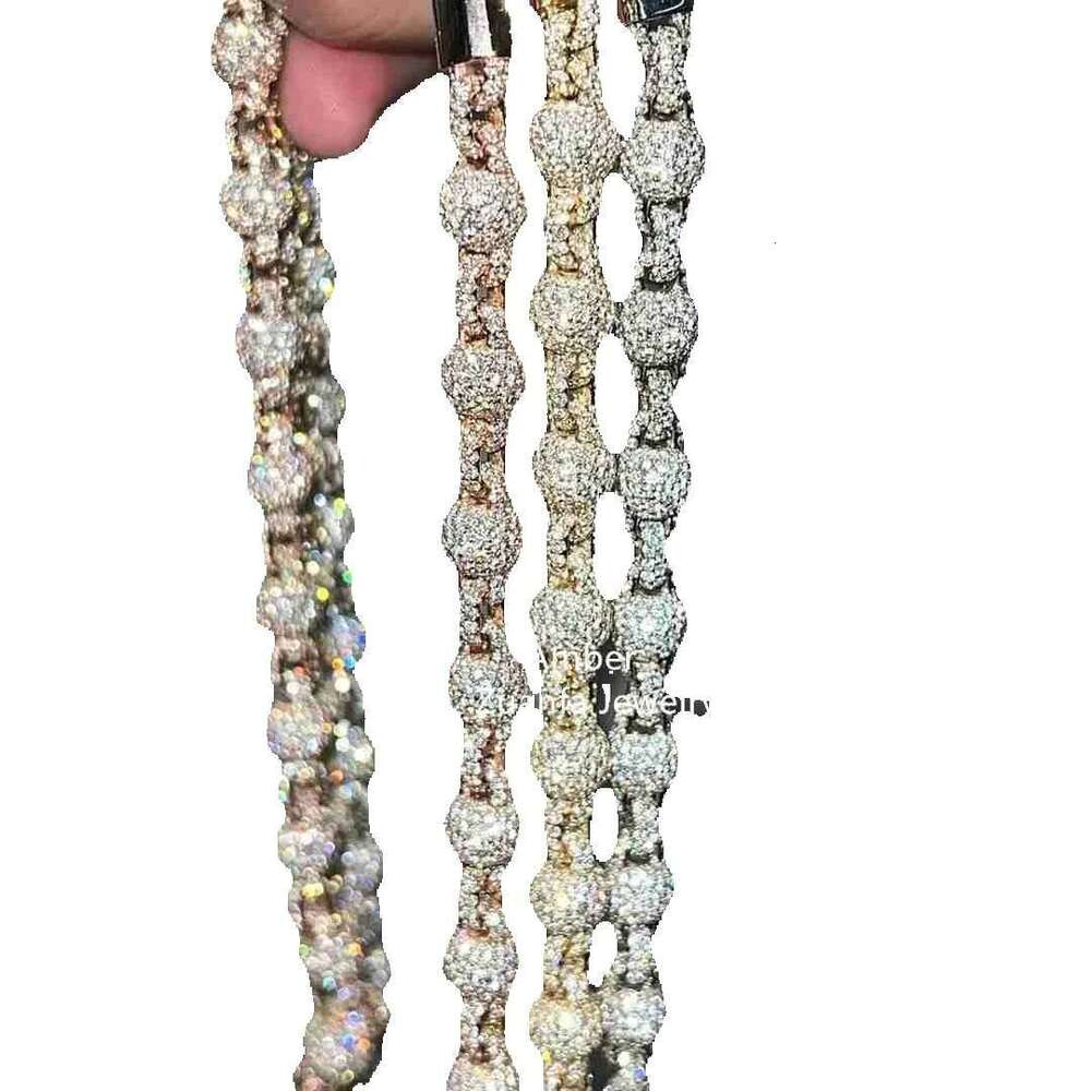 Hip Hop Necklaces: Round Bead 3D Design Chain, Moissanite Dia VVS, Hand-Set Sterling Sier Rap Chain Pendant