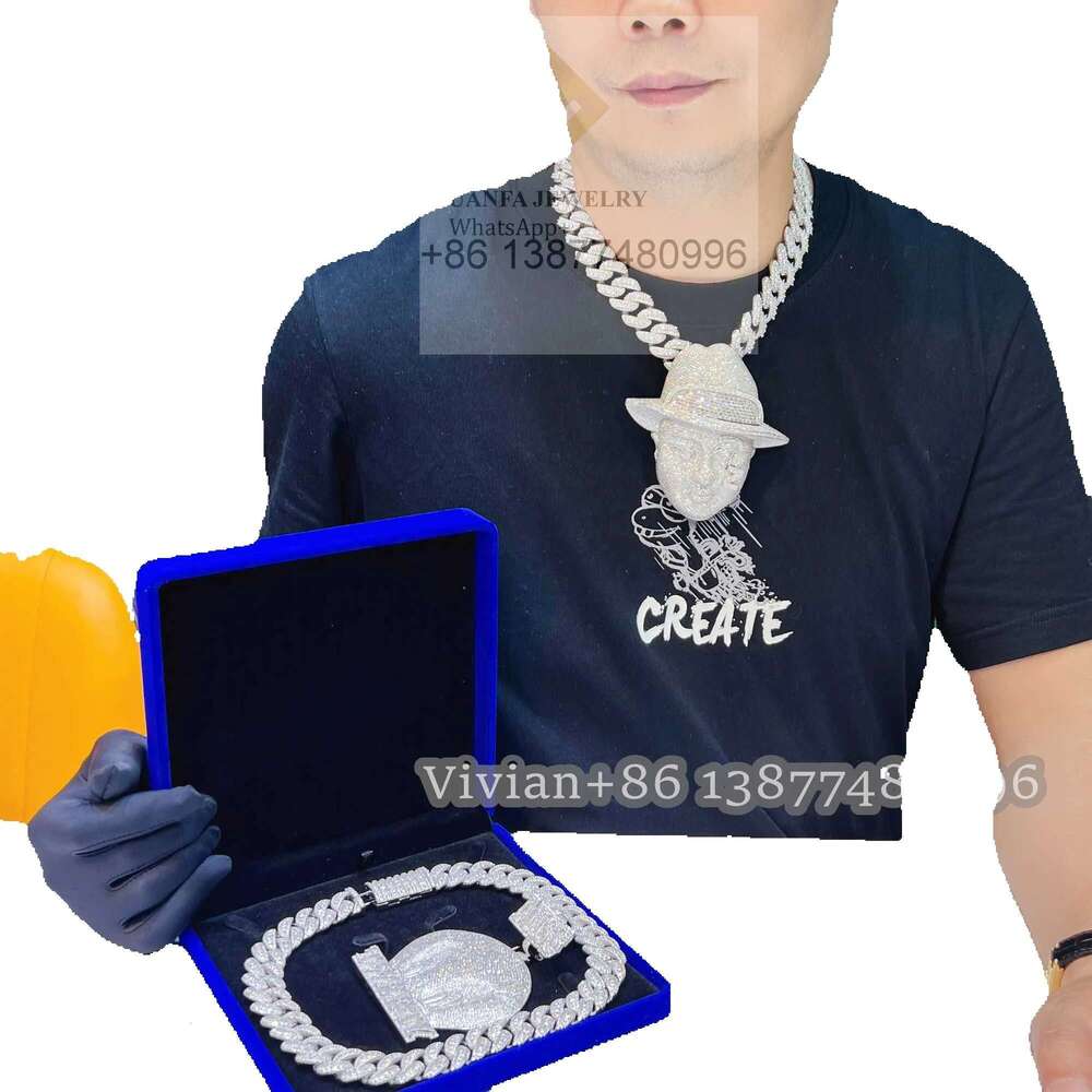 Sterling Sier Moissanite Dia Custom 3D Pendant - Iced Out Hip Hop Jewelry for Men & Women