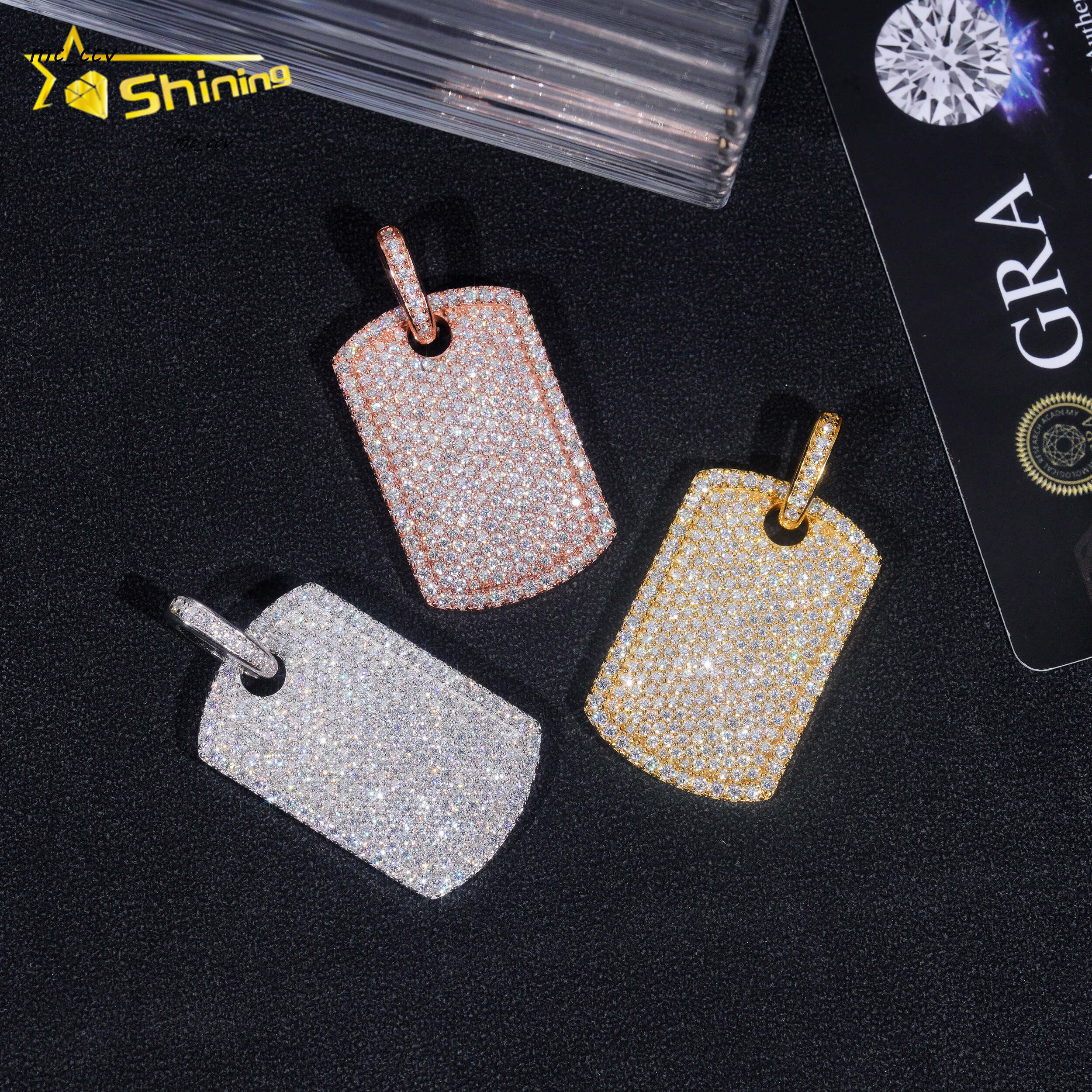 Mossanite Tag Pendant 925 Sterling Silver VVS Moissanite Pendant Iced Out Diamond Pendant Fine Jewelry Ready to Ship