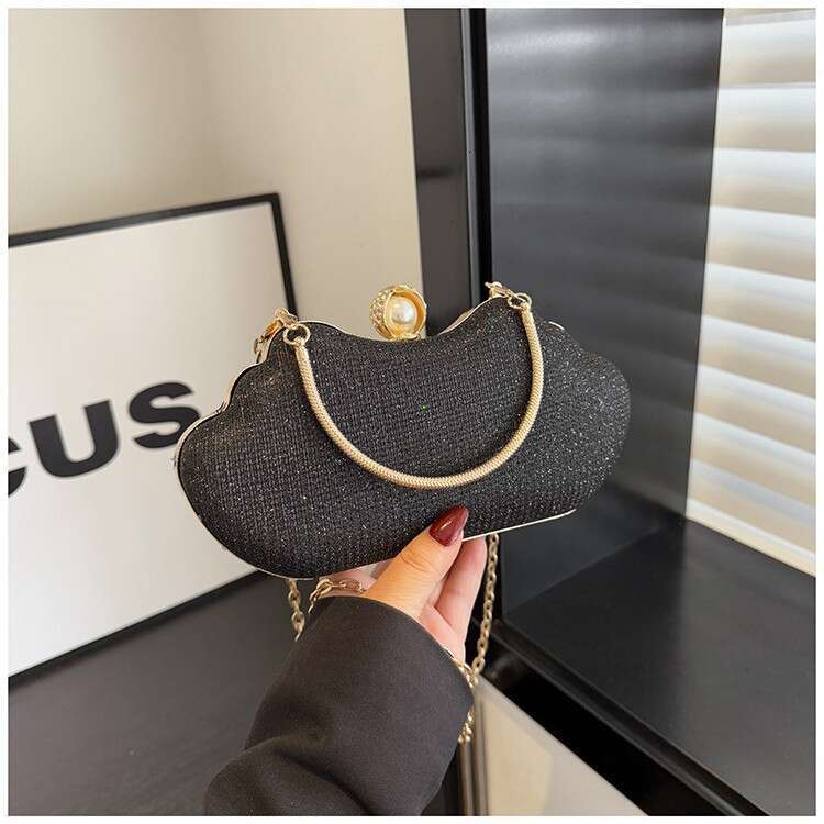 Ins Fashion Women's 2025 New Texture Water Diamond One Shoulder Celebrity Banquet Bag Handbag