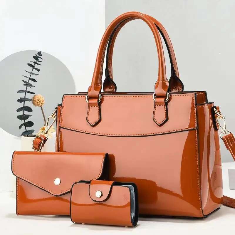 New 3-piece/set Fashionable Shiny Leather Women's Crossbody Bag Wallet Shoulder Bag Travel Shopping Designer Handbag