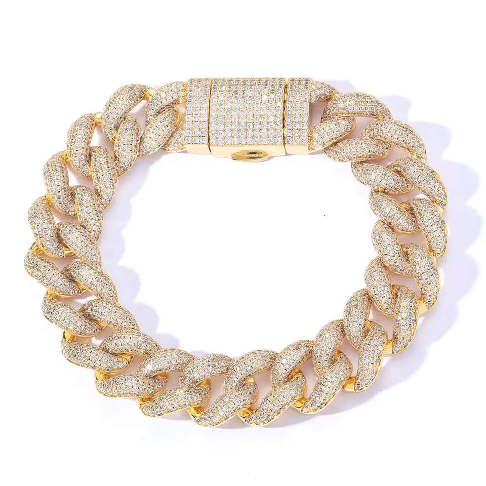 High Quality 14K Real Gold Plated Cuban Chain Hiphop Iced Out Cubic Zircon Cuban Links Diamond Brass Cz Diamond Bracelet