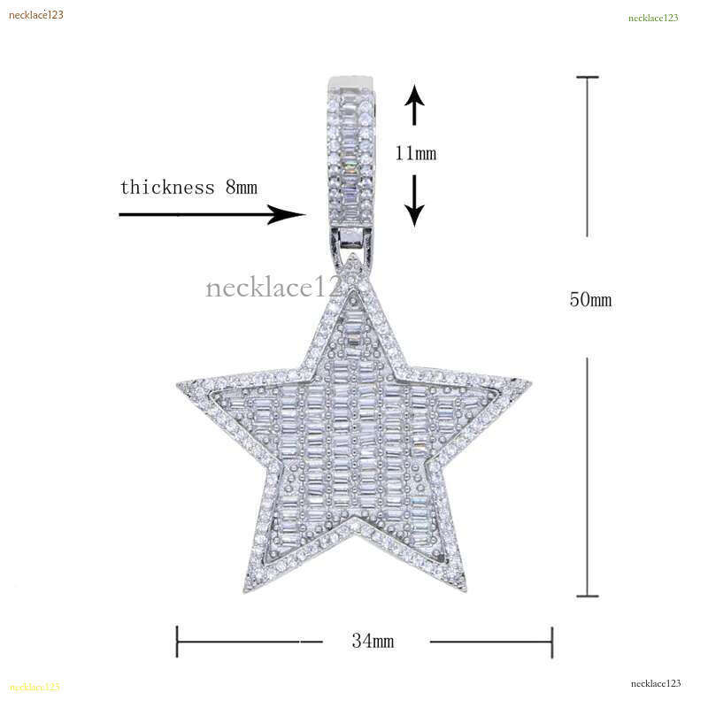 Zircon Star Pendant Necklace Hip Hop 5 point star Bg for Men women Fashion Simple jewelry