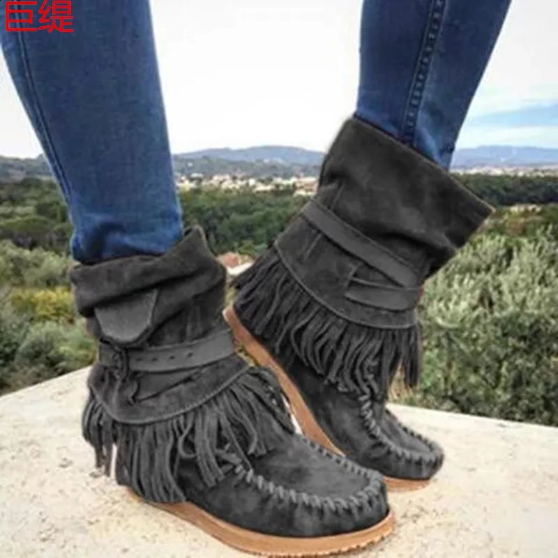 Winter Flat Bottom Sleeve Large Tassel Ethnic Style Cotton Boots Womens Leather ankle Boots P715 250418