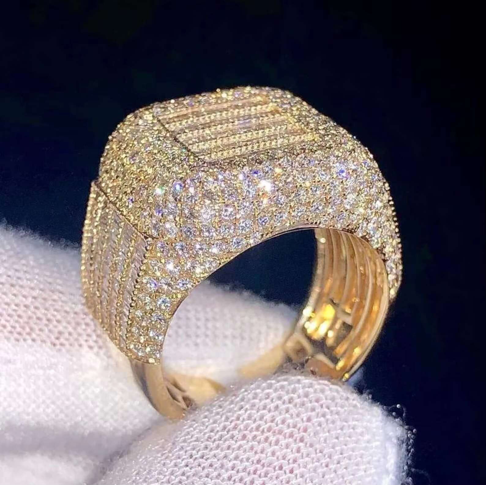 Glamorous Full Ice Out Baguette Moissanite Diamond Real VVS for Mens Custom Hip Hop Rings Available at Best Prices