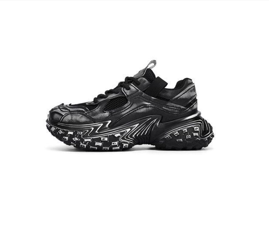 Free shipping men's retro distressed chunky dad sneakers grey mesh platform shoes thick sole fashionable versatile daily wear sports trainers mul