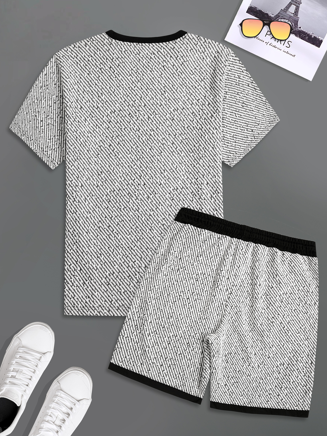 Men's summer casual business simple comfortable texture fabric breathable round neck hot selling short sleeved T-shirt set, suitable for going ou