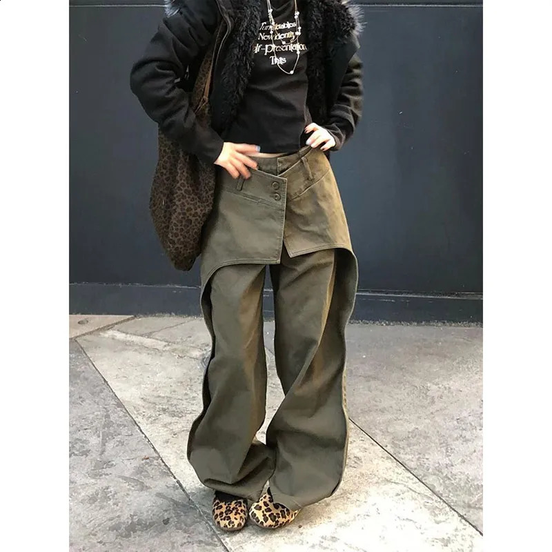 Green Spring 2025 Blue Jeans Y2K Retro High Waist Straight Street Pants Loose Wide Leg 250417