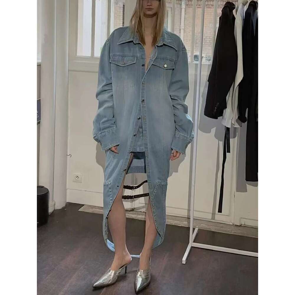 TWOTWINSTYLE Designer Loose Chic Jackets For Women Lapel Long Sleeve Streetwear Patchwork Pockets Coats Female Fashion Style New