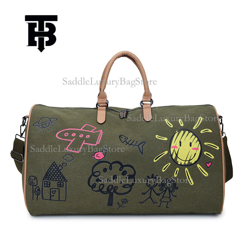 TB BHULAMTE Designer Luxury Colorful Graffiti Outdoor Travel Bag Fashion Large Capacity Shoulder Bag Cute Cartoon Fitness Yoga Bag Hand In Hand Bag