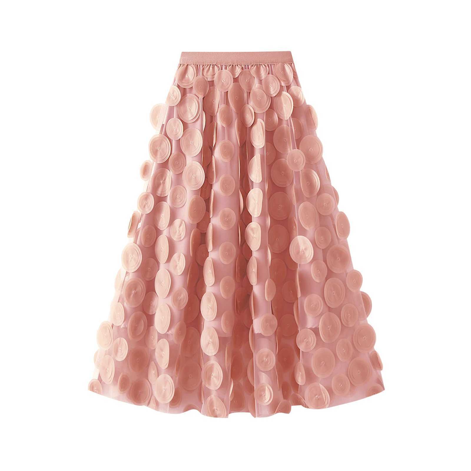 Womens sheer Tutu Skirt solid color 3D point elastic mesh fairy A-Line beach party streetwear skiing M250424