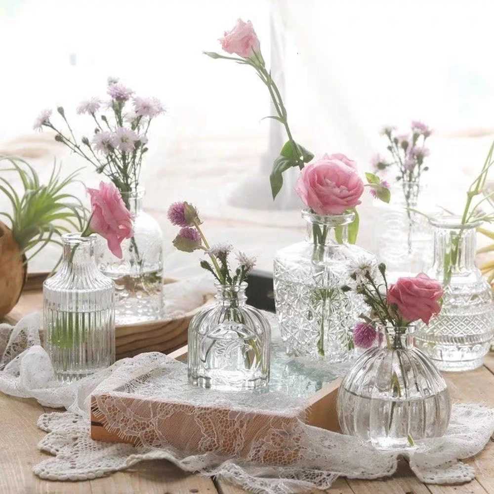 Light Luxury Glass Vase INS Style Flower Arrangements Home Furnishings French Transparent Small Vases Living Room Decoration C251124