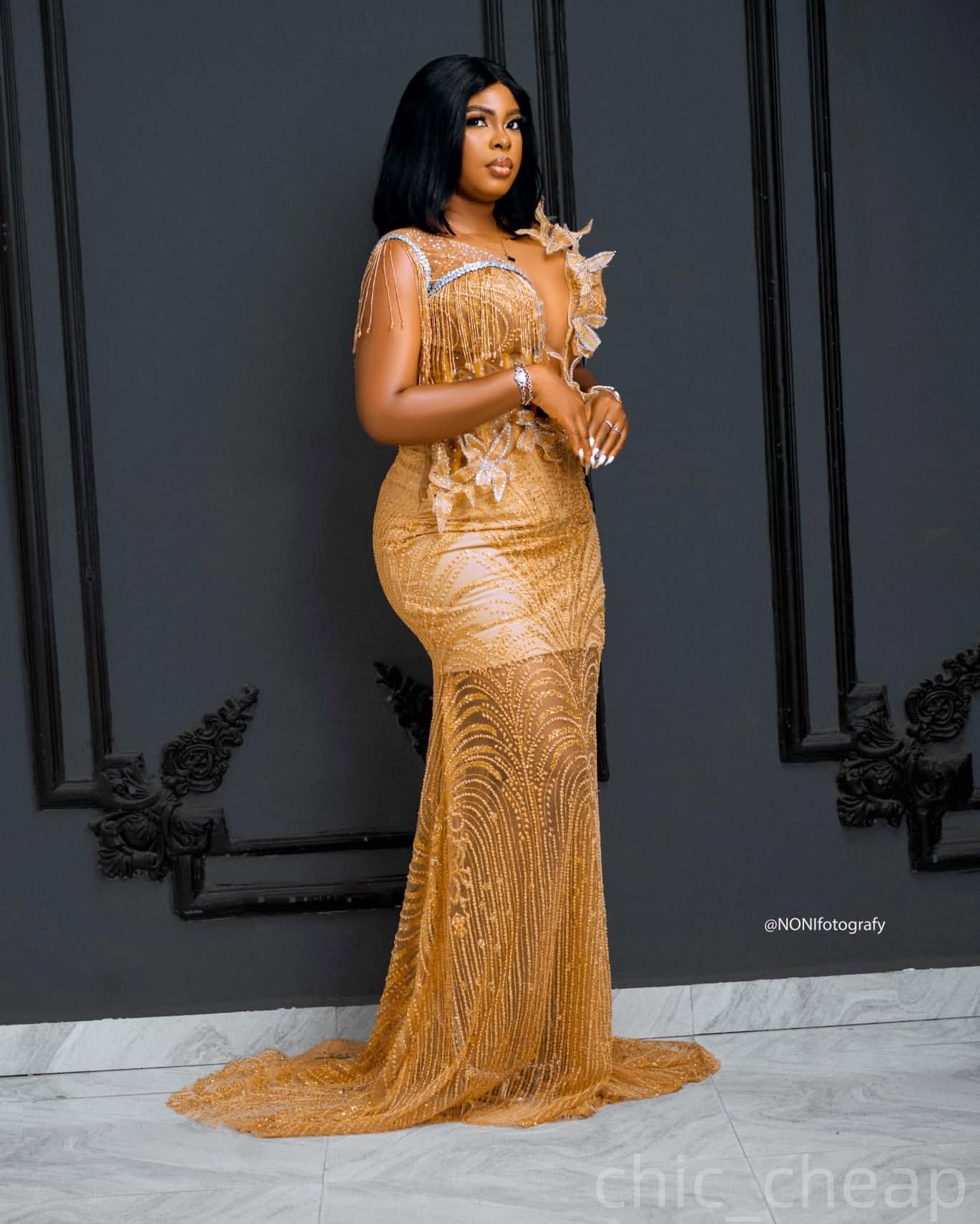 Mermaid Gold Plus Size Prom Dresses 2025 Crystals Flowers Sequined Illusion Evening Formal Party Second Birthday Engagement Gowns Dress For Special Oc