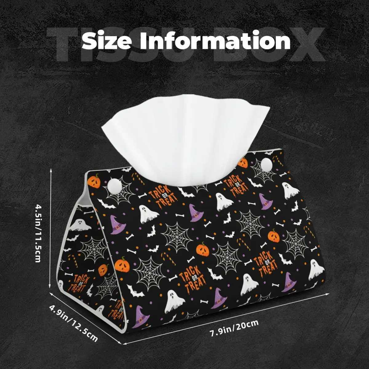 Custom Ghosts Bats Skull Halloween Party Tissue Box Holder Rectangular PU Leather Facial Tissue Box Cover for Car BathroomM251124