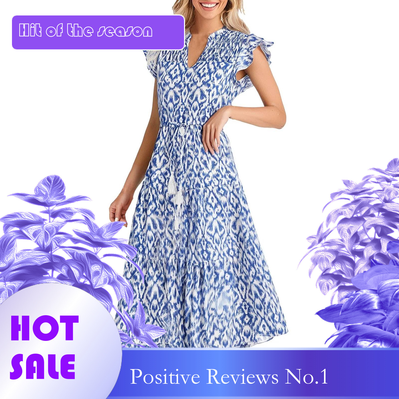 Dongdumaoyi Women S Summer Floral Boho Dress V Neck Ruffle Sleeve Flowy Tiered Midi Beach Dresses Holiday Sundress