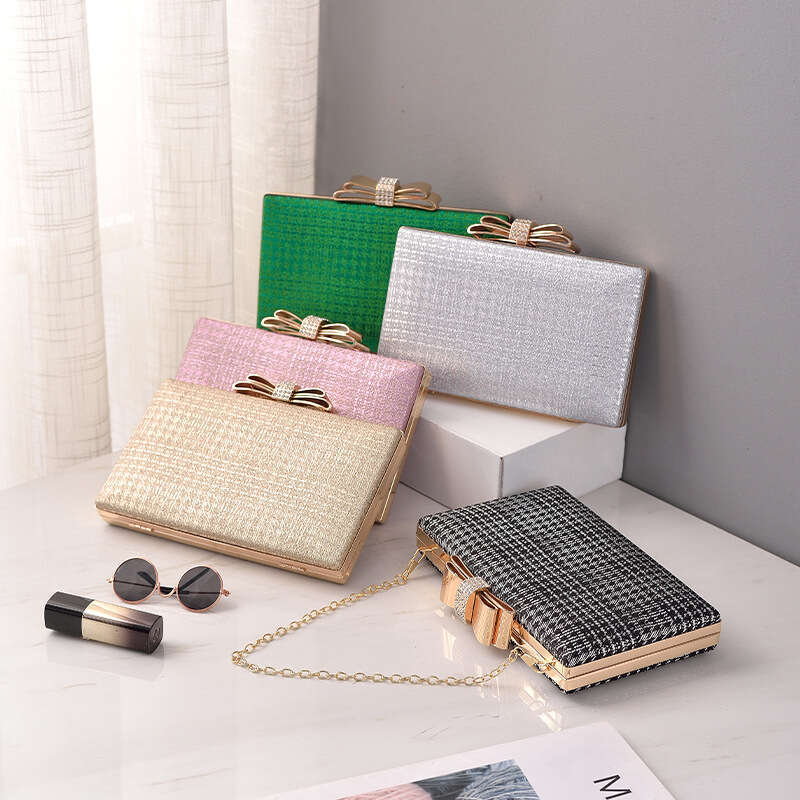Dinner Bag New Socialite Temperament Bow Black Banquet Bag Diamond Decoration Handbag Small Fragrance Dress Bag KQ