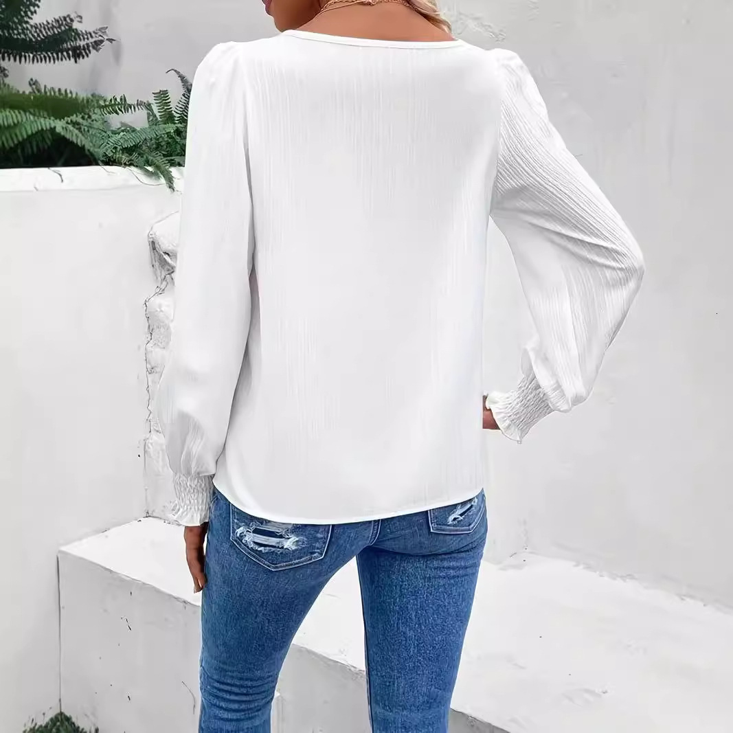 2023 autumn simple long sleeved solid color shirt for womens clothing
