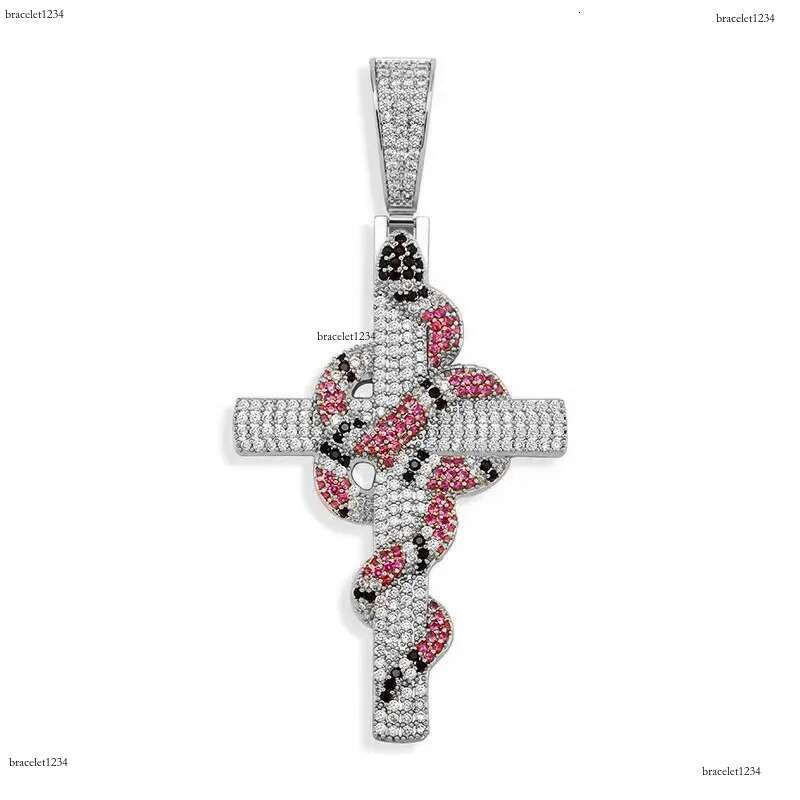 Luxury designer Ice Out VVS Moissanite Cross Necklace Retro Snake Pendant Hip Hop Necklace Jewelry for Stylish Men Free shipping